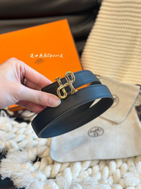 H COR BAROQUE BELT 24MM GOLD BUCKLE & REVERSIBLE BLACK LEATHER