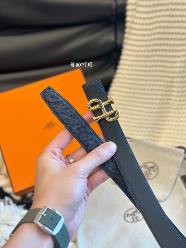 H COR BAROQUE BELT 24MM GOLD BUCKLE & REVERSIBLE BLACK LEATHER