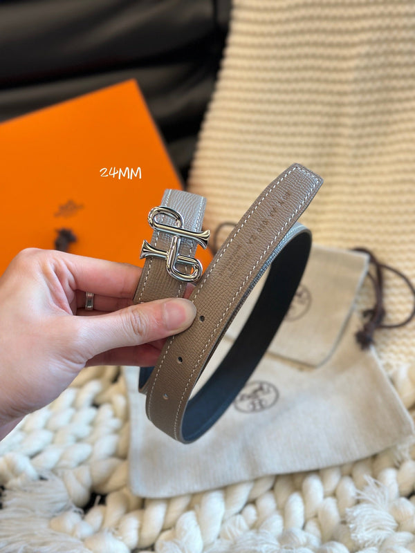 CINTURA BAROCCA H COR 24MM FIBBIA ARGENTO E PELLE REVERSIBILE BEIGE E NERA