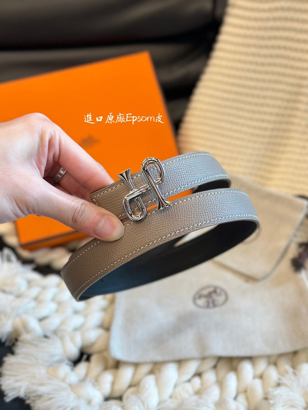 CINTURA BAROCCA H COR 24MM FIBBIA ARGENTO E PELLE REVERSIBILE BEIGE E NERA