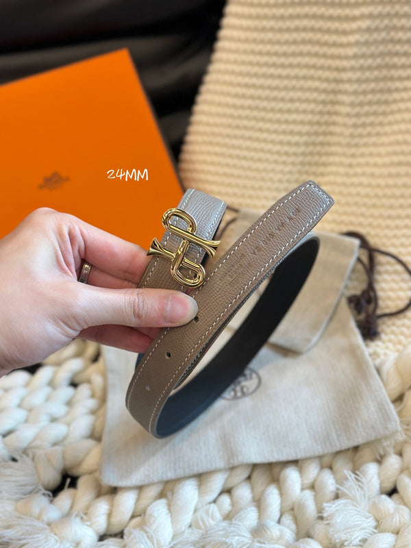 CINTURA BAROCCA H COR 24MM FIBBIA ORO E PELLE REVERSIBILE BEIGE E NERA