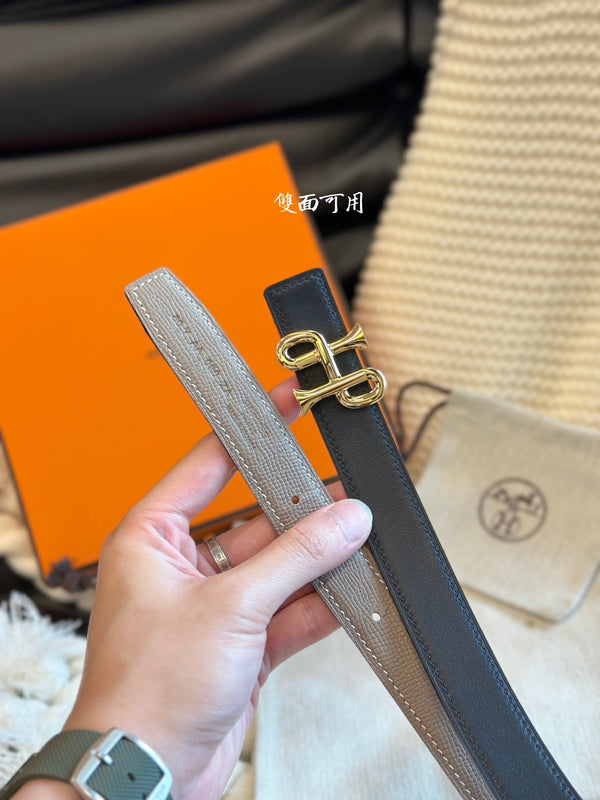 CINTURA BAROCCA H COR 24MM FIBBIA ORO E PELLE REVERSIBILE BEIGE E NERA