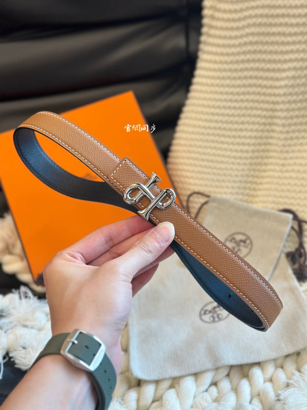 CINTURA BAROCCA H COR 24MM FIBBIA ARGENTO E PELLE REVERSIBILE MARRONE E NERA