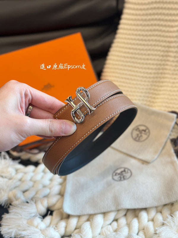 CINTURA BAROCCA H COR 24MM FIBBIA ARGENTO E PELLE REVERSIBILE MARRONE E NERA