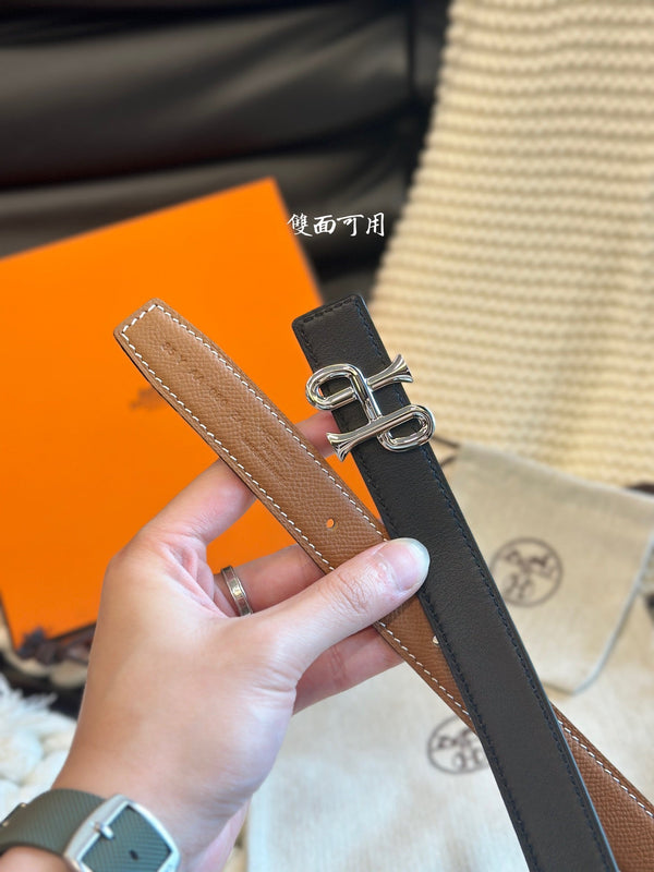 CINTURA BAROCCA H COR 24MM FIBBIA ARGENTO E PELLE REVERSIBILE MARRONE E NERA