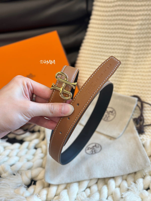 CINTURA BAROCCA H COR 24MM FIBBIA ORO E PELLE REVERSIBILE MARRONE E NERA