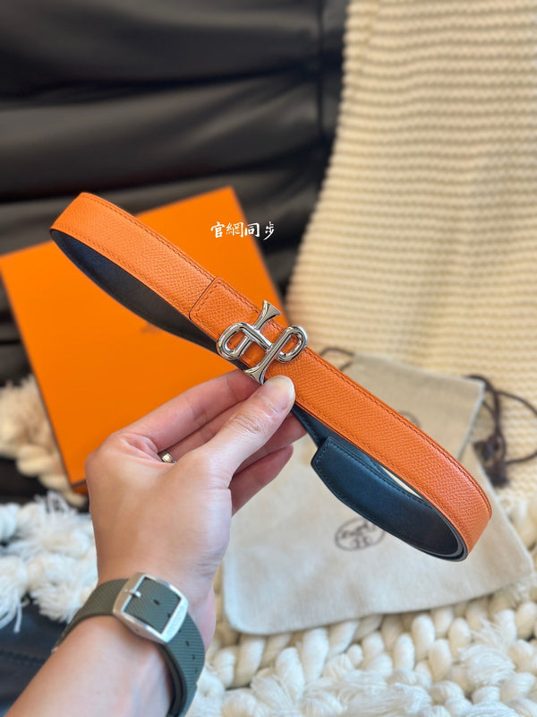 H COR BAROQUE BELT 24MM SILVER BUCKLE & REVERSIBLE ORANGE AND BLACK LEATHER