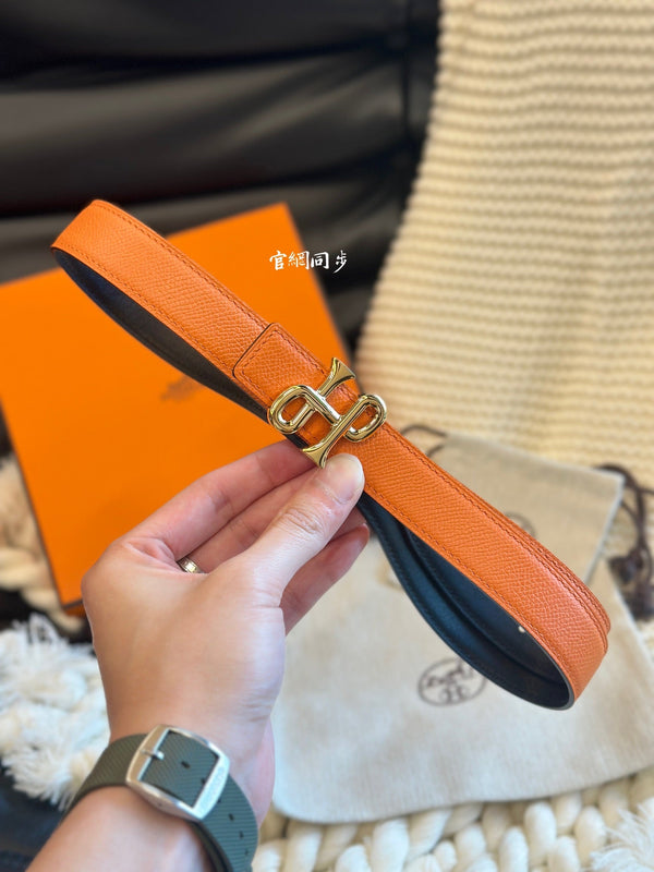 H COR BAROQUE BELT 24MM GOLD BUCKLE & REVERSIBLE ORANGE AND BLACK LEATHER