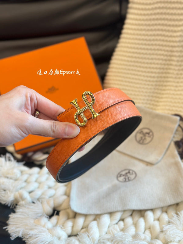 H COR BAROQUE BELT 24MM GOLD BUCKLE & REVERSIBLE ORANGE AND BLACK LEATHER