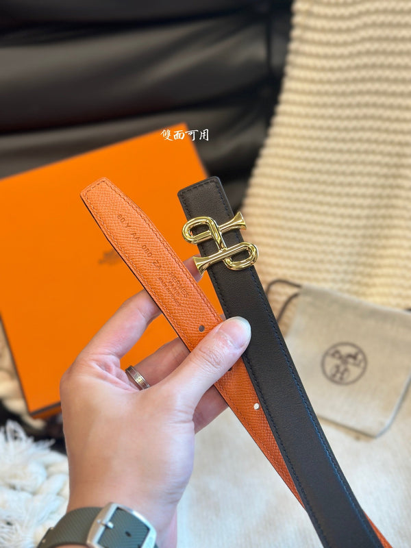 H COR BAROQUE BELT 24MM GOLD BUCKLE & REVERSIBLE ORANGE AND BLACK LEATHER