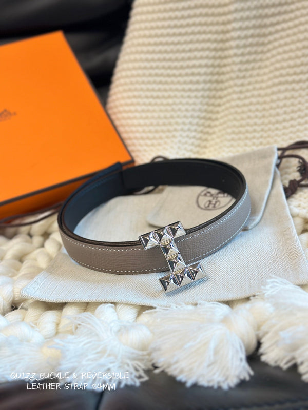 CINTURA H QUIZZ PARTY 24MM FIBBIA ARGENTO E PELLE REVERSIBILE GRIGIA E NERA