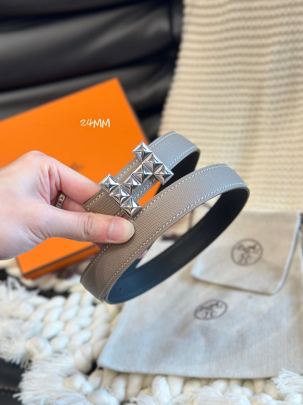 CINTURA H QUIZZ PARTY 24MM FIBBIA ARGENTO E PELLE REVERSIBILE GRIGIA E NERA