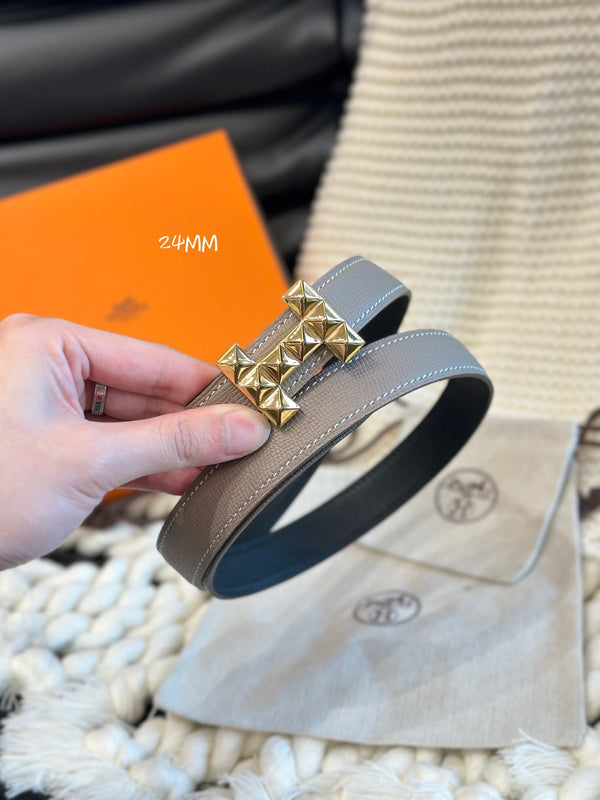 CINTURA H QUIZZ PARTY 24MM FIBBIA ORO E PELLE REVERSIBILE GRIGIA E NERA