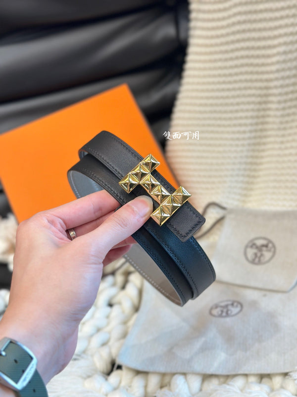 CINTURA H QUIZZ PARTY 24MM FIBBIA ORO E PELLE REVERSIBILE GRIGIA E NERA