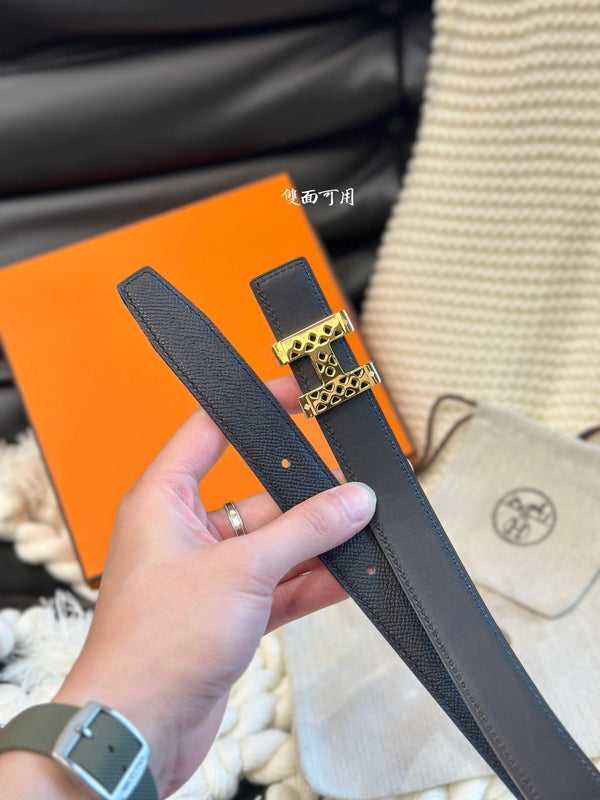 CINTURA H GARDEN PARTY 24MM FIBBIA ORO E PELLE NERA REVERSIBILE