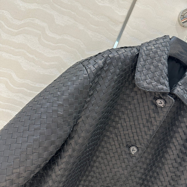 Giacca BV in pelle di agnello marrone scuro