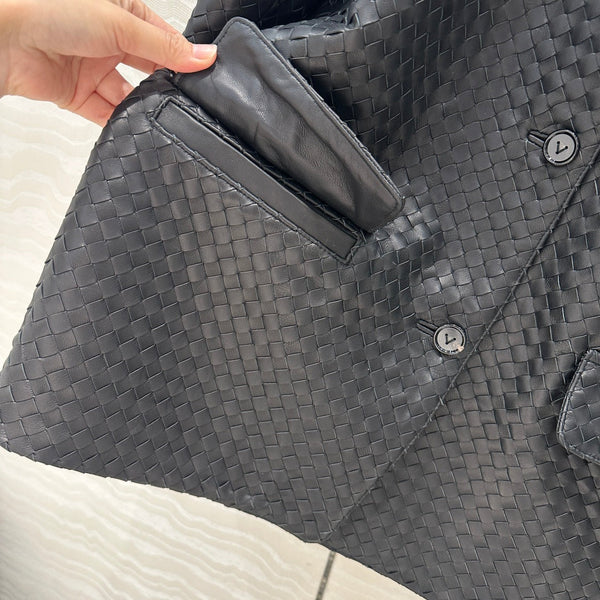 Giacca BV in pelle di agnello marrone scuro