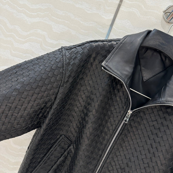 Giacca da baseball BV con doppia cerniera in pelle di agnello nera