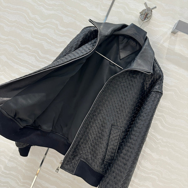 Giacca da baseball BV con doppia cerniera in pelle di agnello nera