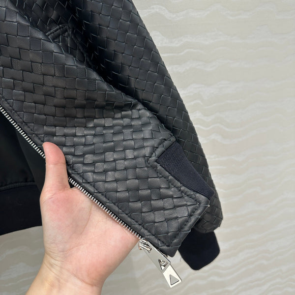 Giacca da baseball BV con doppia cerniera in pelle di agnello nera