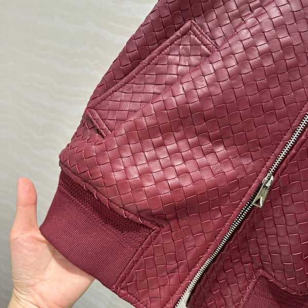 BV Double-Zip Baseball Jacket in Burgundy Lambskin