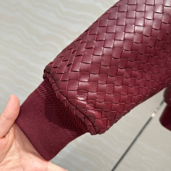 BV Double-Zip Baseball Jacket in Burgundy Lambskin