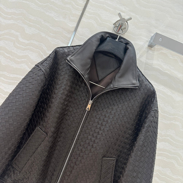 Giacca da baseball BV con doppia cerniera in pelle di agnello color cioccolato