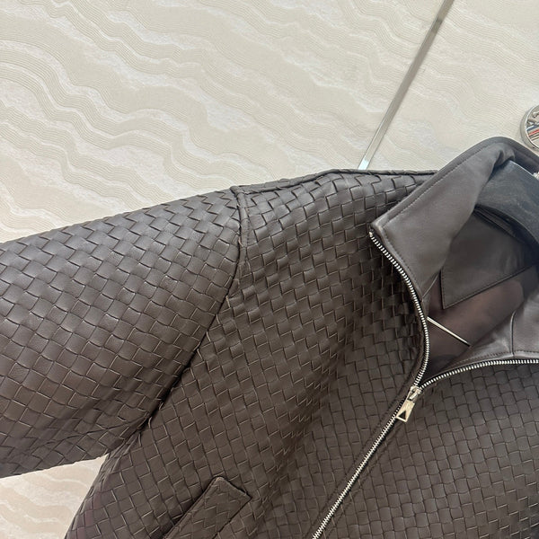 Giacca da baseball BV con doppia cerniera in pelle di agnello color cioccolato