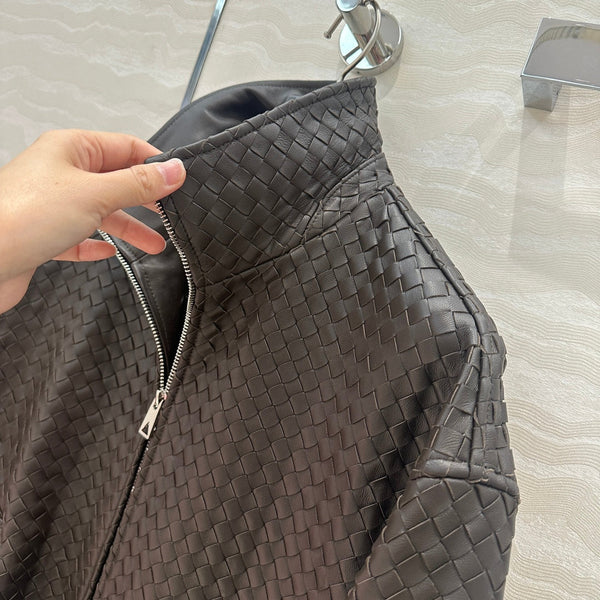 Giacca da baseball BV con doppia cerniera in pelle di agnello color cioccolato