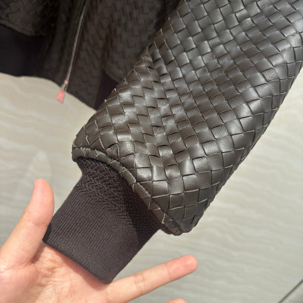 Giacca da baseball BV con doppia cerniera in pelle di agnello color cioccolato