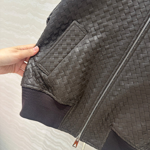 Giacca da baseball BV con doppia cerniera in pelle di agnello color cioccolato