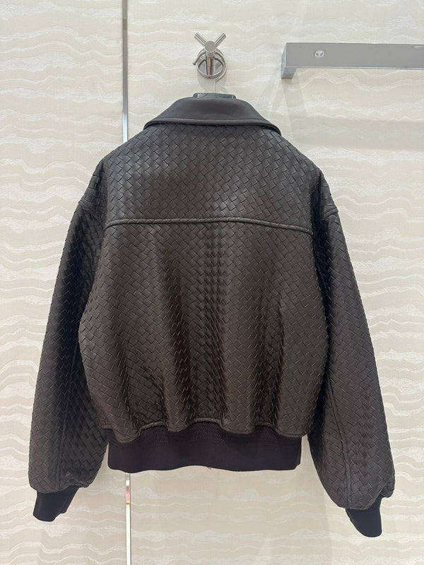 Giacca da baseball BV con doppia cerniera in pelle di agnello color cioccolato