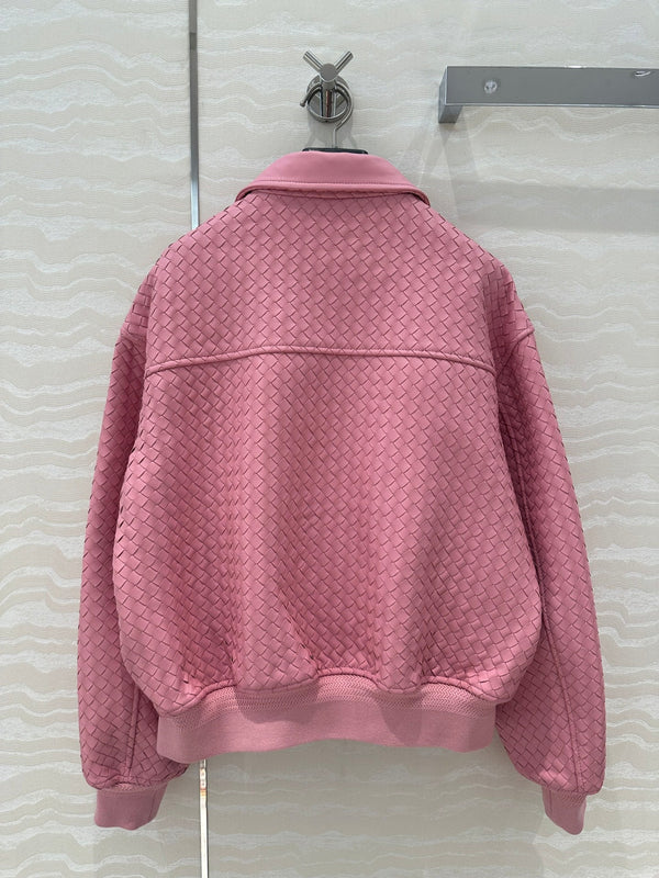 Giacca da baseball BV con doppia cerniera in pelle di agnello rosa