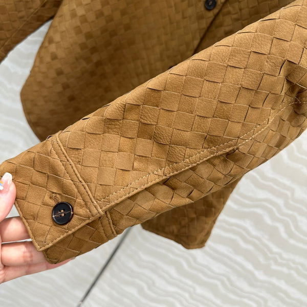 Giacca-camicia BV in pelle scamosciata marrone