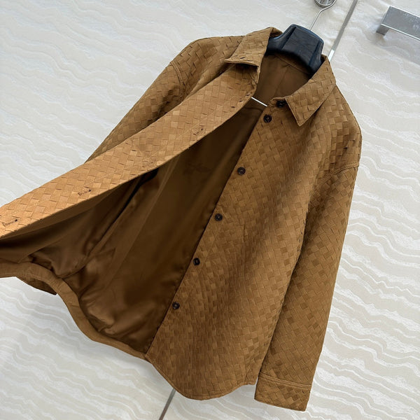 Giacca-camicia BV in pelle scamosciata marrone