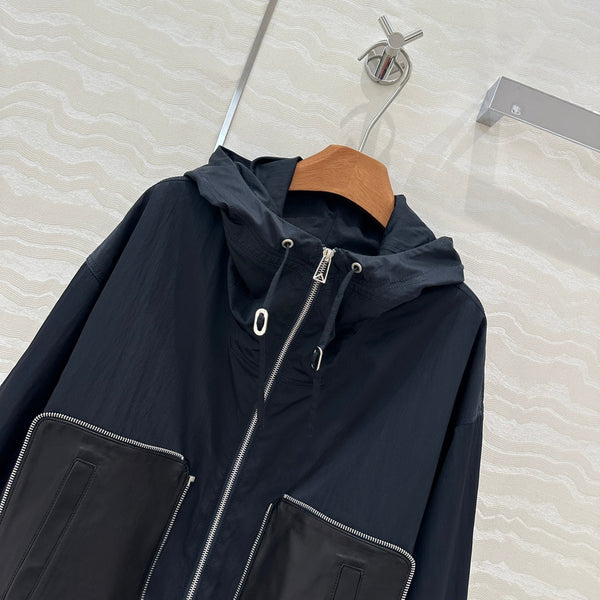 Giacca BV Silhouette in pelle di agnello con tasche in nylon riciclato nero