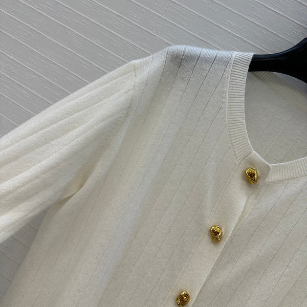 BV Crew Neckline Cardigan in Cream Cashmere