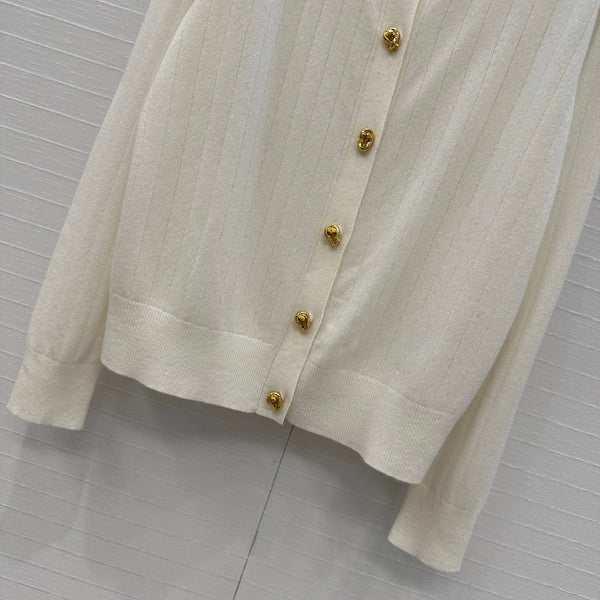 BV Crew Neckline Cardigan in Cream Cashmere