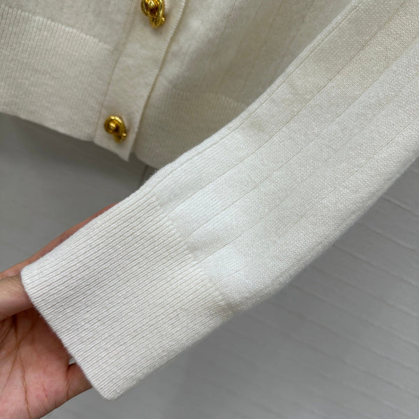 BV Crew Neckline Cardigan in Cream Cashmere