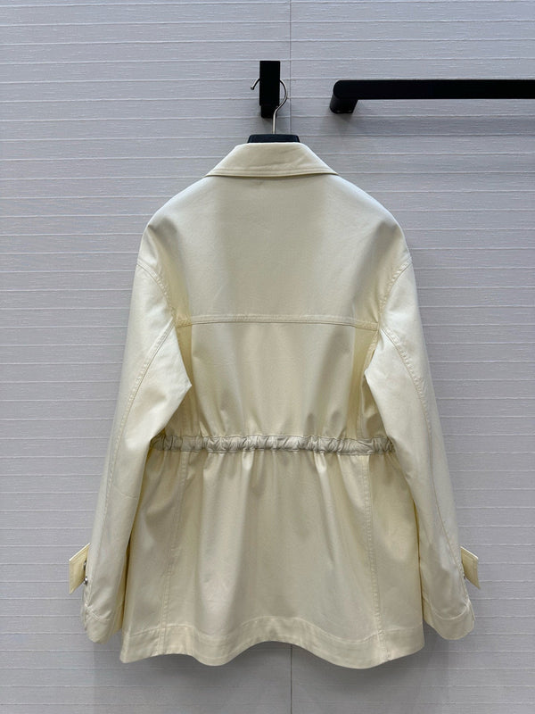 Giacca da camicia BV con cintura in pelle in cotone color crema