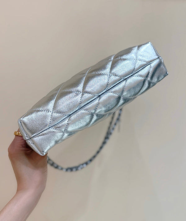 CC 25S Hobo Dumpling Bag 25 in Silver Calskin