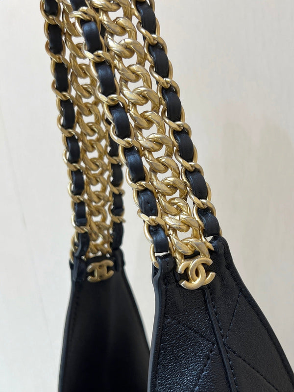 CC 25P Hippie Hobo Bag in Black Lambskin