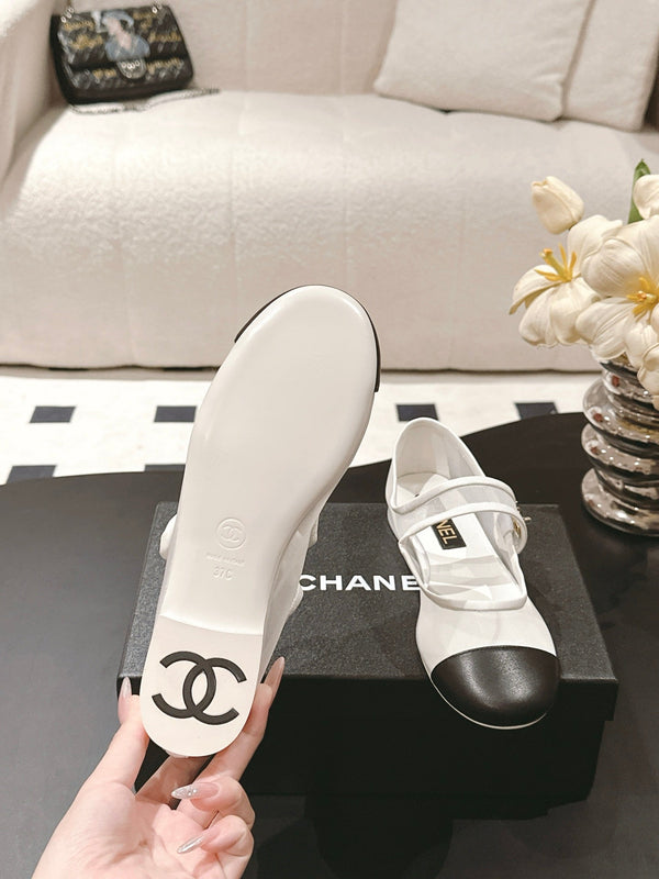CC 25s Coco Beach Mary Jane Flats White and Black Mesh Cowhide 329016