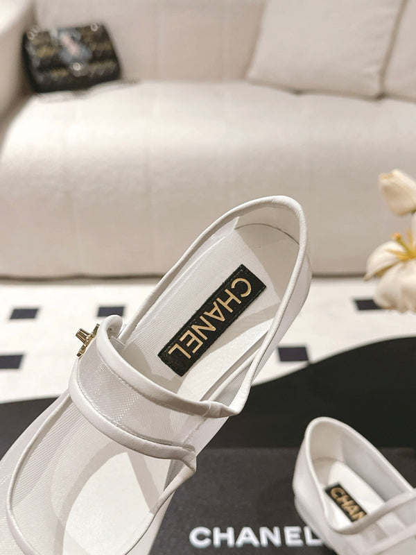 CC 25s Coco Beach Mary Jane Flats White and Black Mesh Cowhide 329016