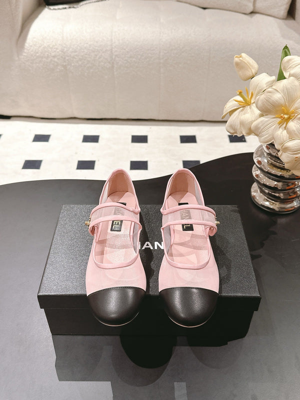 CC 25s Coco Beach Mary Jane Flats Pink and Black Mesh Cowhide 329018