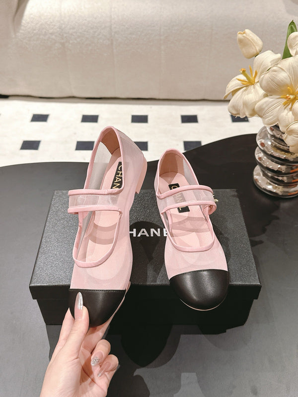 CC 25s Coco Beach Mary Jane Flats Pink and Black Mesh Cowhide 329018