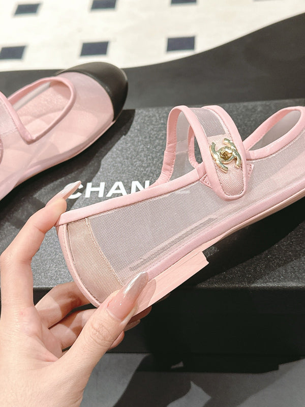 CC 25s Coco Beach Mary Jane Flats Pink and Black Mesh Cowhide 329018