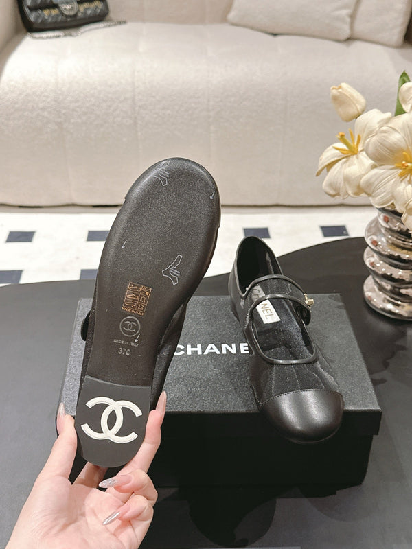 CC 25s Coco Beach Mary Jane Flats Black Mesh Cowhide 329019