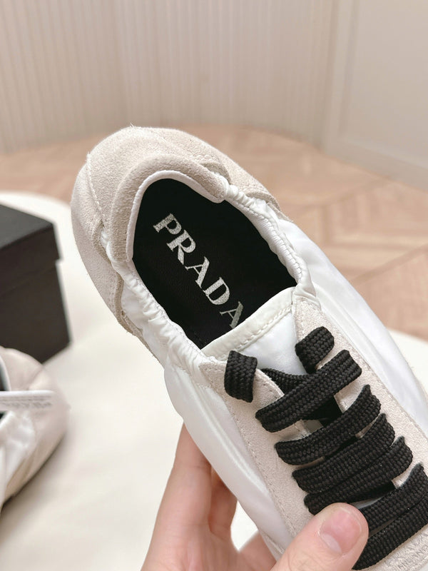 Prada Collapse Stretch Sneakers White mix Gray Recycled Nylon and Suede 154632