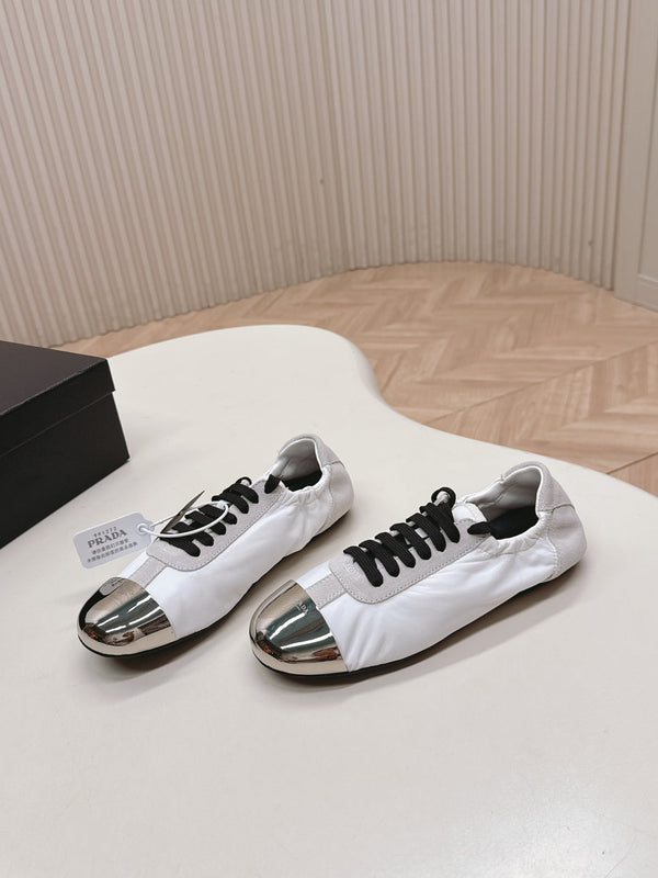 Prada Collapse Sneakers White Gray Re-Nylon and Suede With Metal Toecap 407095